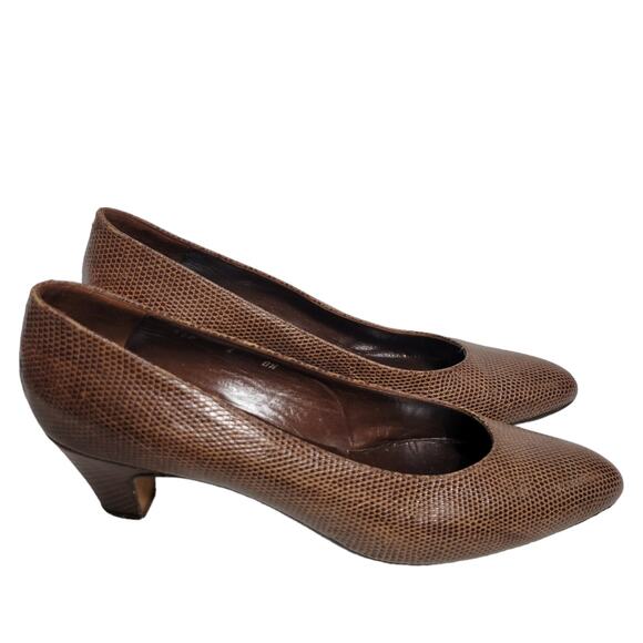 Vintage Bottega Veneta Heels Brown Pump Snakeskin Embossed Leather 8.5 AA Narrow - Picture 6 of 15